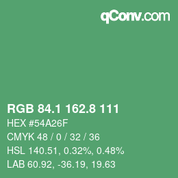 カラーコード: RGB 84.1 162.8 111 | qconv.com