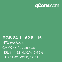 カラーコード: RGB 84.1 162.8 116 | qconv.com