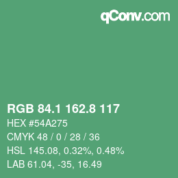 カラーコード: RGB 84.1 162.8 117 | qconv.com