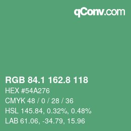 カラーコード: RGB 84.1 162.8 118 | qconv.com