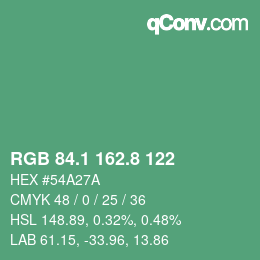 カラーコード: RGB 84.1 162.8 122 | qconv.com