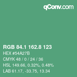カラーコード: RGB 84.1 162.8 123 | qconv.com