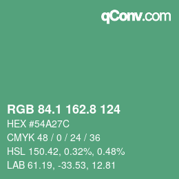 カラーコード: RGB 84.1 162.8 124 | qconv.com