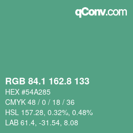 カラーコード: RGB 84.1 162.8 133 | qconv.com