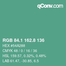 カラーコード: RGB 84.1 162.8 136 | qconv.com