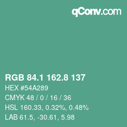 カラーコード: RGB 84.1 162.8 137 | qconv.com