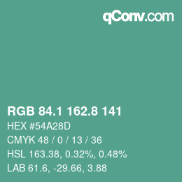 カラーコード: RGB 84.1 162.8 141 | qconv.com