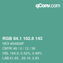 カラーコード: RGB 84.1 162.8 143 | qconv.com