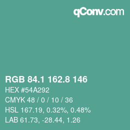 カラーコード: RGB 84.1 162.8 146 | qconv.com