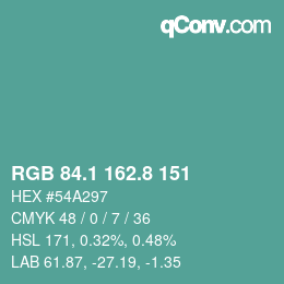 カラーコード: RGB 84.1 162.8 151 | qconv.com