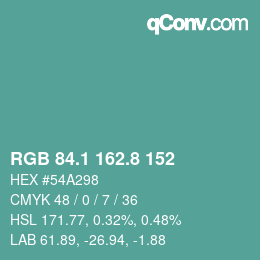 カラーコード: RGB 84.1 162.8 152 | qconv.com