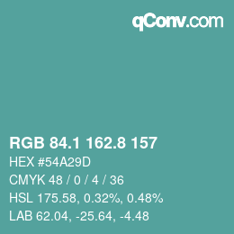 カラーコード: RGB 84.1 162.8 157 | qconv.com