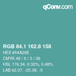 Color code: RGB 84.1 162.8 158 | qconv.com