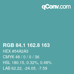 Color code: RGB 84.1 162.8 163 | qconv.com