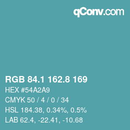Color code: RGB 84.1 162.8 169 | qconv.com
