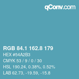 Color code: RGB 84.1 162.8 179 | qconv.com