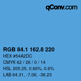 Color code: RGB 84.1 162.8 220 | qconv.com