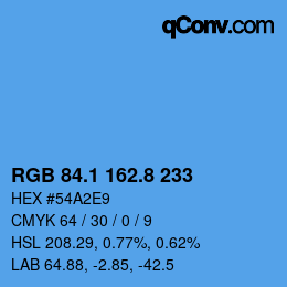 カラーコード: RGB 84.1 162.8 233 | qconv.com