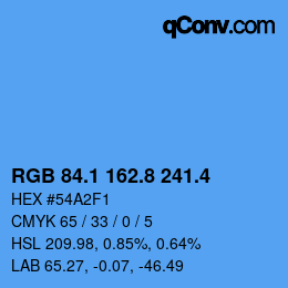 カラーコード: RGB 84.1 162.8 241.4 | qconv.com
