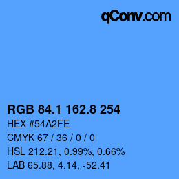 Color code: RGB 84.1 162.8 254 | qconv.com