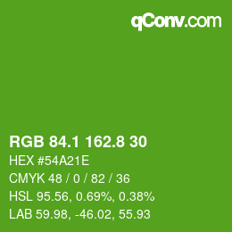 カラーコード: RGB 84.1 162.8 30 | qconv.com