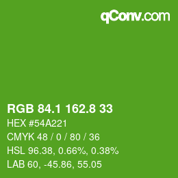 カラーコード: RGB 84.1 162.8 33 | qconv.com