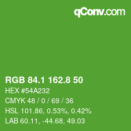 カラーコード: RGB 84.1 162.8 50 | qconv.com