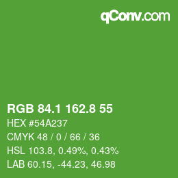 カラーコード: RGB 84.1 162.8 55 | qconv.com