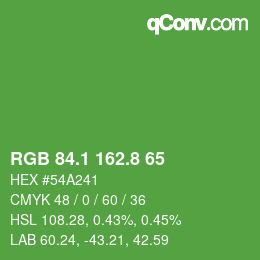 カラーコード: RGB 84.1 162.8 65 | qconv.com