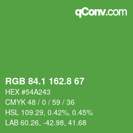 カラーコード: RGB 84.1 162.8 67 | qconv.com
