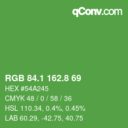 カラーコード: RGB 84.1 162.8 69 | qconv.com