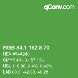 カラーコード: RGB 84.1 162.8 70 | qconv.com