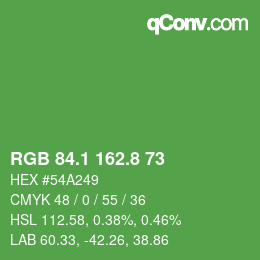 カラーコード: RGB 84.1 162.8 73 | qconv.com