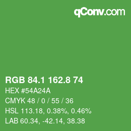 カラーコード: RGB 84.1 162.8 74 | qconv.com