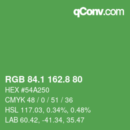 カラーコード: RGB 84.1 162.8 80 | qconv.com