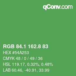 カラーコード: RGB 84.1 162.8 83 | qconv.com