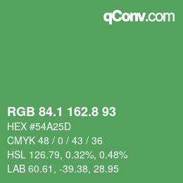 カラーコード: RGB 84.1 162.8 93 | qconv.com