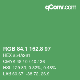 カラーコード: RGB 84.1 162.8 97 | qconv.com