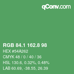カラーコード: RGB 84.1 162.8 98 | qconv.com