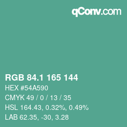 カラーコード: RGB 84.1 165 144 | qconv.com