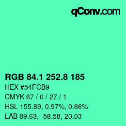 カラーコード: RGB 84.1 252.8 185 | qconv.com