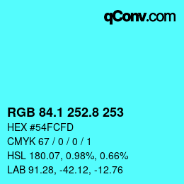 カラーコード: RGB 84.1 252.8 253 | qconv.com