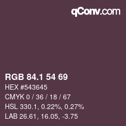 カラーコード: RGB 84.1 54 69 | qconv.com