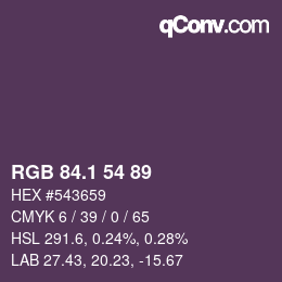 カラーコード: RGB 84.1 54 89 | qconv.com