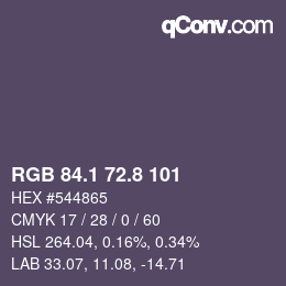 Color code: RGB 84.1 72.8 101 | qconv.com