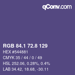 カラーコード: RGB 84.1 72.8 129 | qconv.com