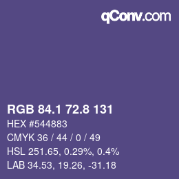カラーコード: RGB 84.1 72.8 131 | qconv.com