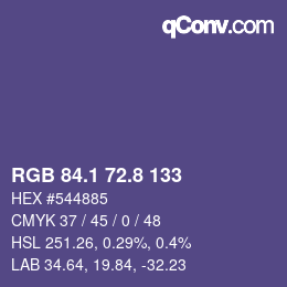 カラーコード: RGB 84.1 72.8 133 | qconv.com