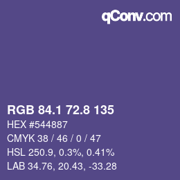 カラーコード: RGB 84.1 72.8 135 | qconv.com