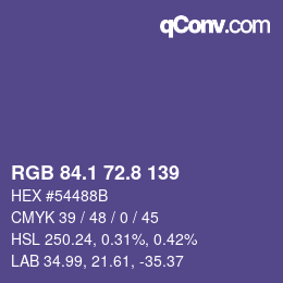 カラーコード: RGB 84.1 72.8 139 | qconv.com